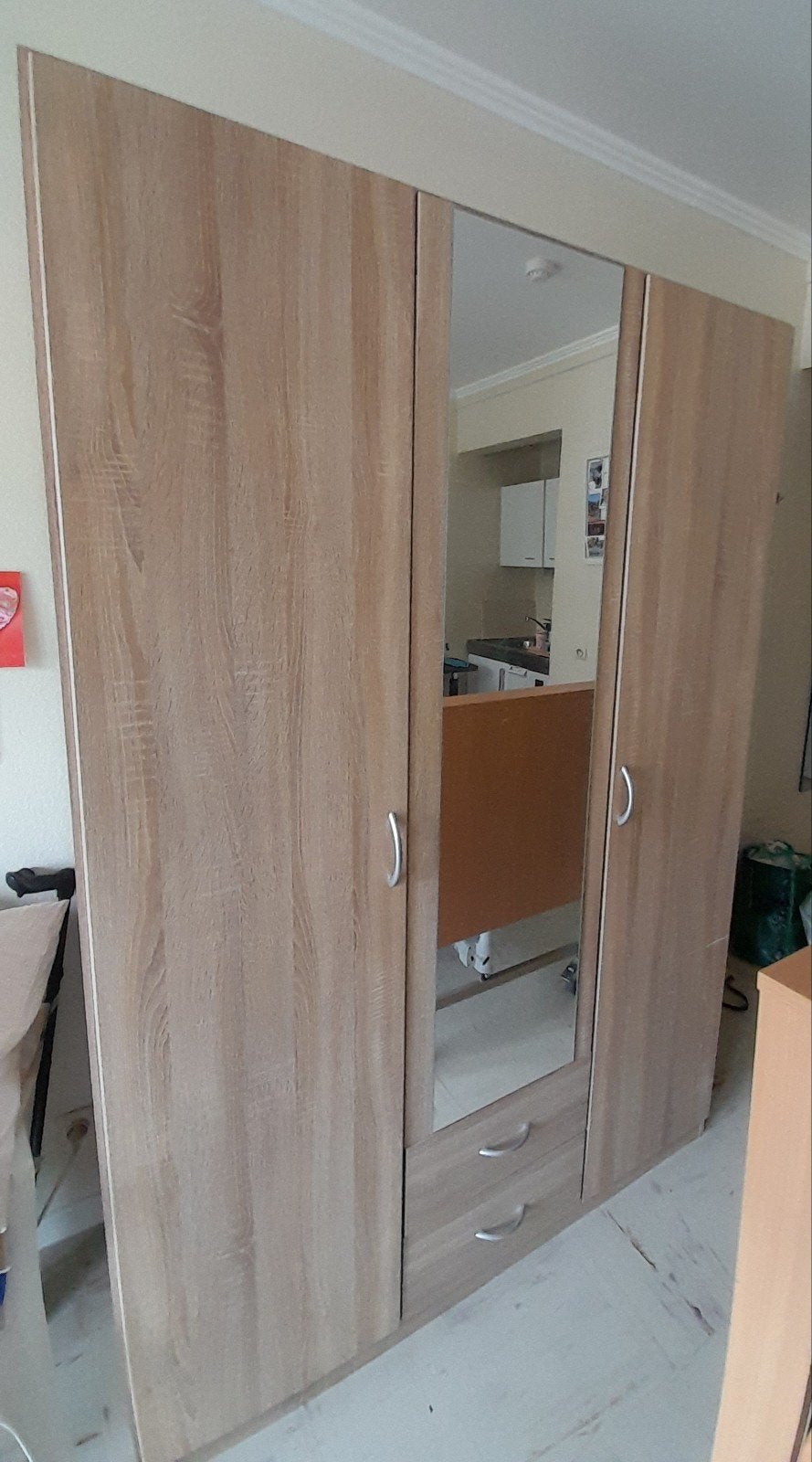 Garde-robes décor chêne 3 portes et 2 tiroirs, Avec espace de penderie, Moins de 100 cm, 100 à 150 cm, Enlèvement