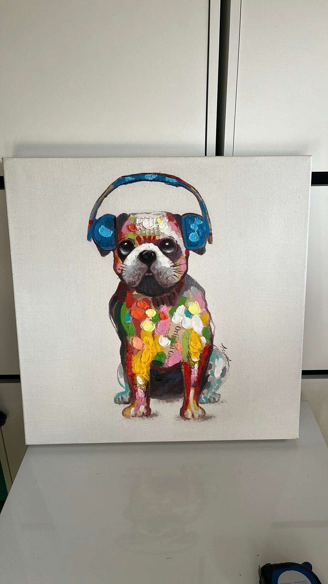Modern schilderij van hond., Antiek en Kunst, Ophalen, Echtheidscertificaat, Dieren, Gemengde techniek