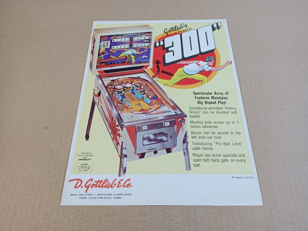 Flyer: Gottlieb 300 (1975) Flipperkast, Envoi, Flipper (jeu), Gottlieb