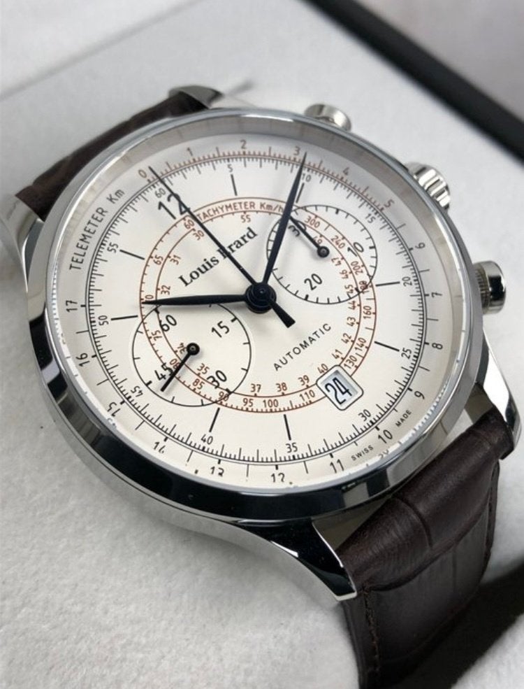 Louis Erard - 1931 Chronograph Vintage Telemeter Automatic, Bijoux, Sacs & Beauté, Montre-bracelet, Autres marques, Cuir, Enlèvement