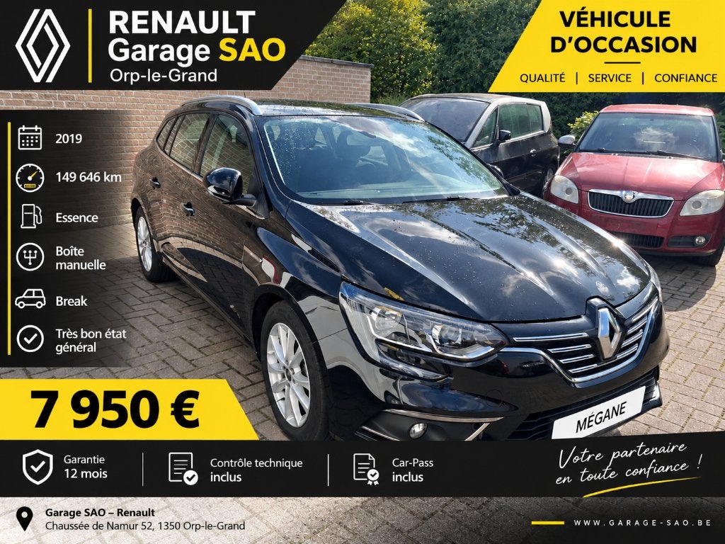 renault megane break 2019 essence 149.646 km, Achat, 4 portes, Entreprise, Boîte manuelle