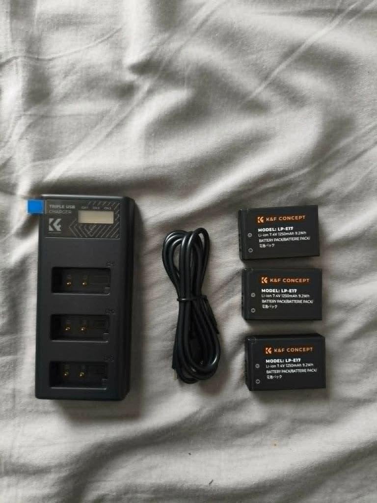 K&F Concept LP-E17 3x batterij + lader, Ophalen of Verzenden, Nieuw, Oplaadbaar