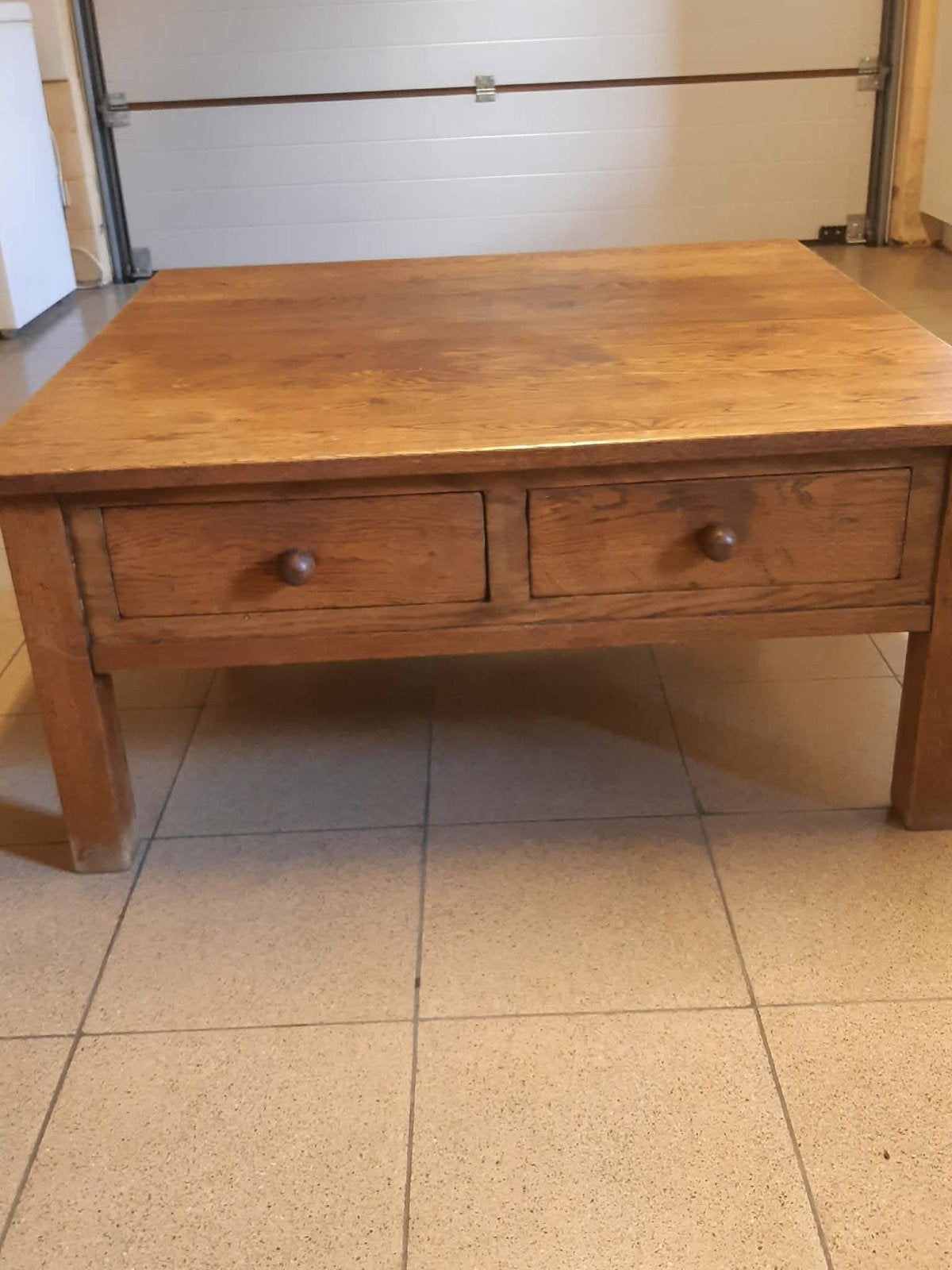 Eiken salontafel 1m x1 m..45 cm hoog, Enlèvement, Utilisé