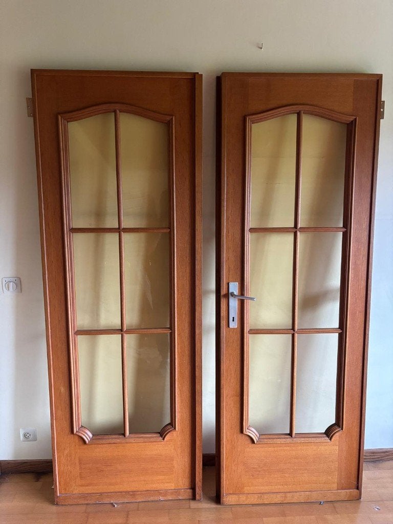 2 portes intérieures solides en verre dépoli — 203 x 71 cm, Bricolage & Construction, Porte intérieure, Verre, Enlèvement, Utilisé