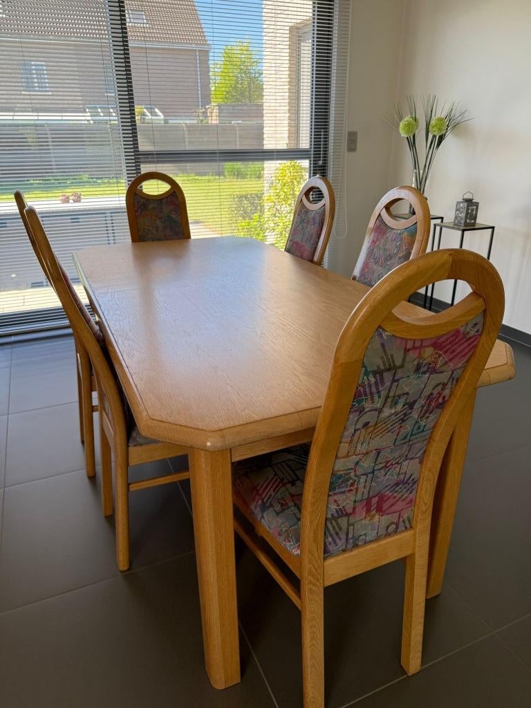 Tafel met 6 stoelen, Ophalen, Gebruikt, Eikenhout, 50 tot 100 cm