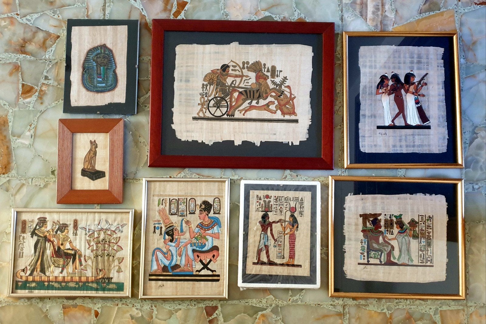 7 gekaderde papyrus werken uit Egypte, Antiek en Kunst, Ophalen of Verzenden