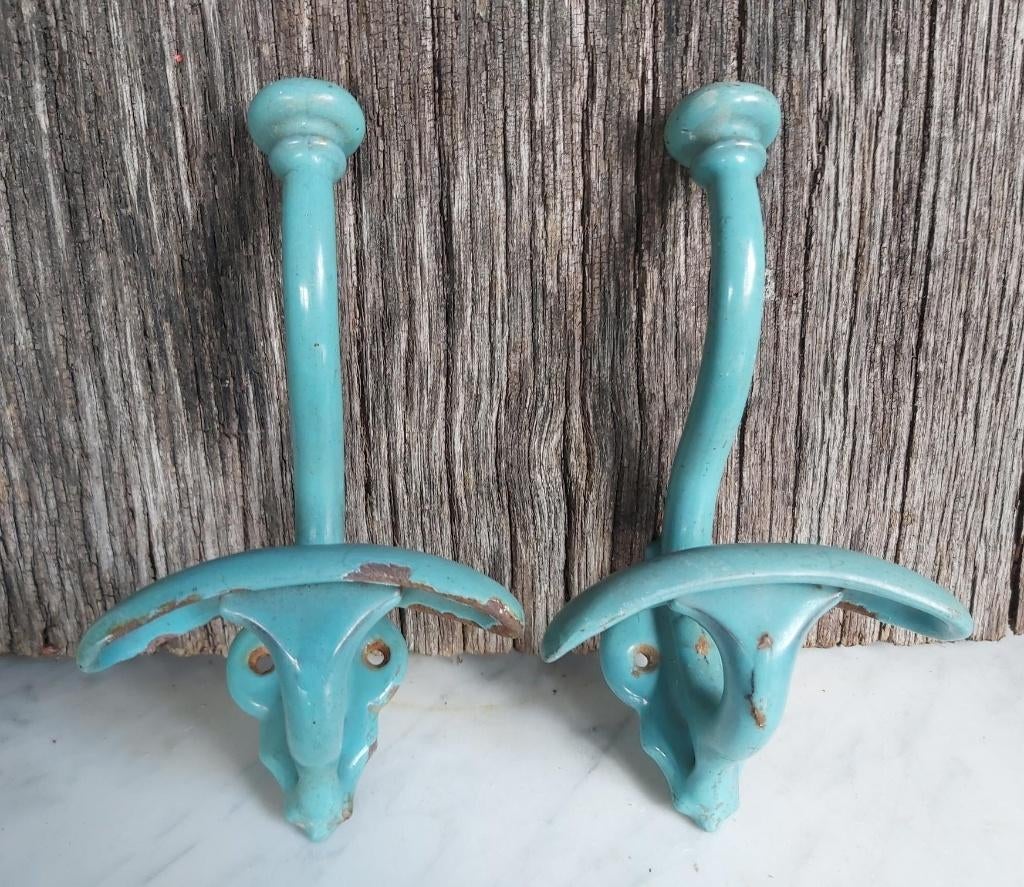 2 prachtige oude geëmailleerde zware kapstok / haken, Antiek en Kunst, Ophalen of Verzenden