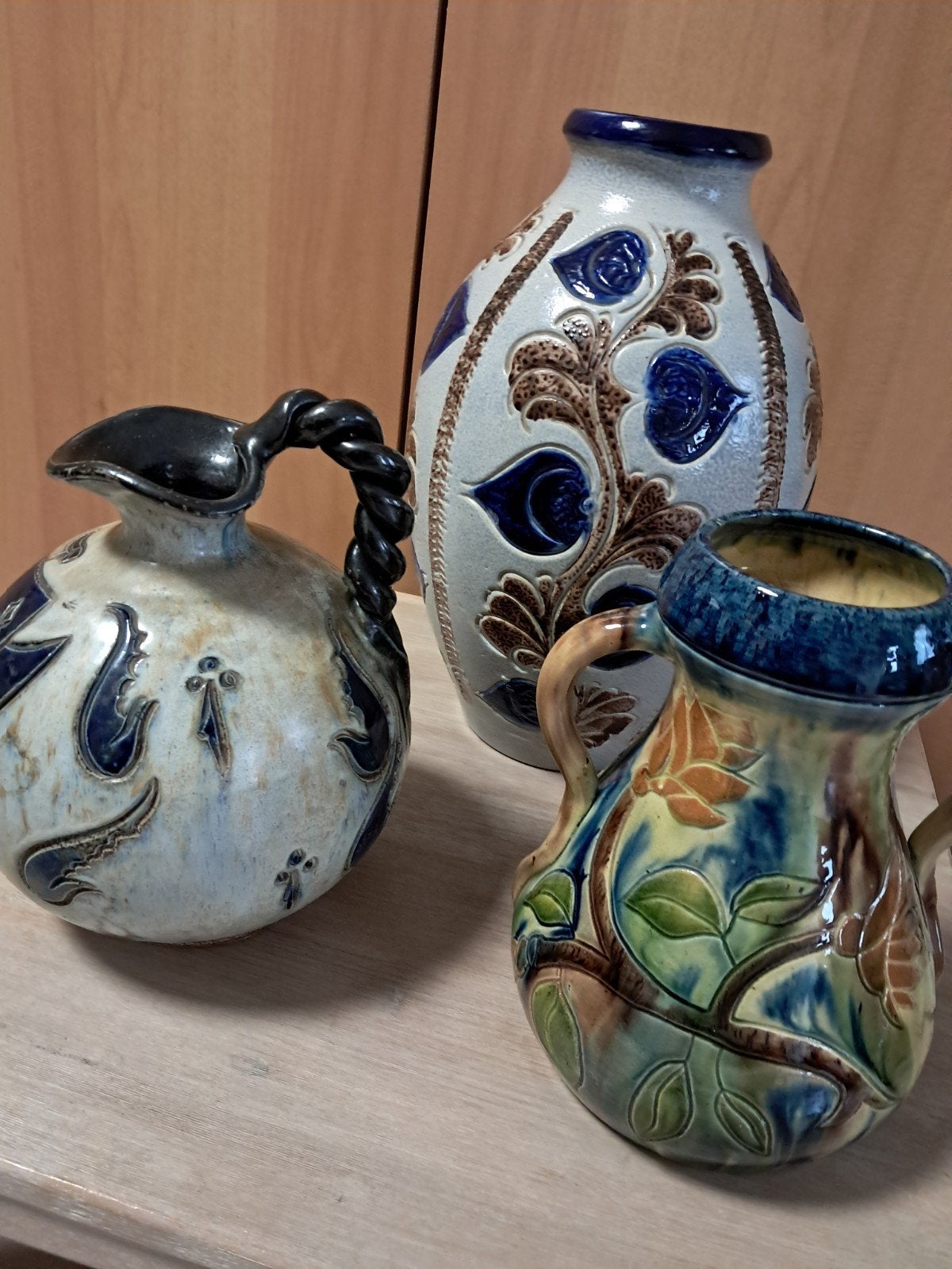 3 retro vazen 1940/1950 geglazuurd keramiek, Antiek en Kunst