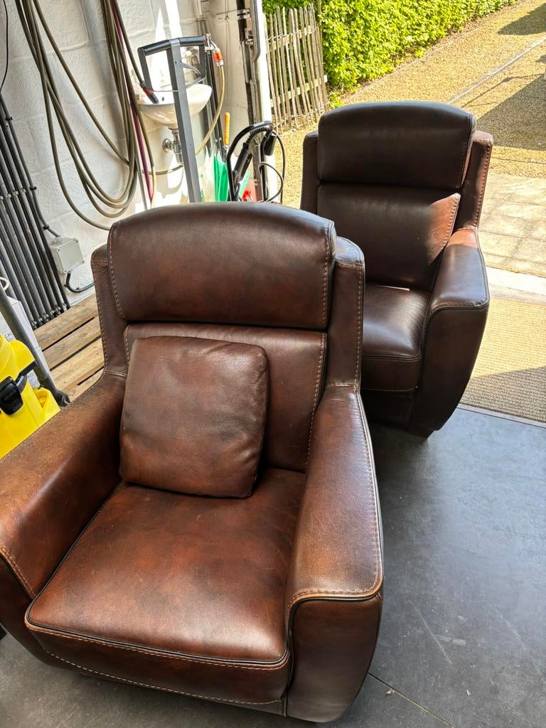 Bruine lederen zetels, Ophalen, Zo goed als nieuw, Leer