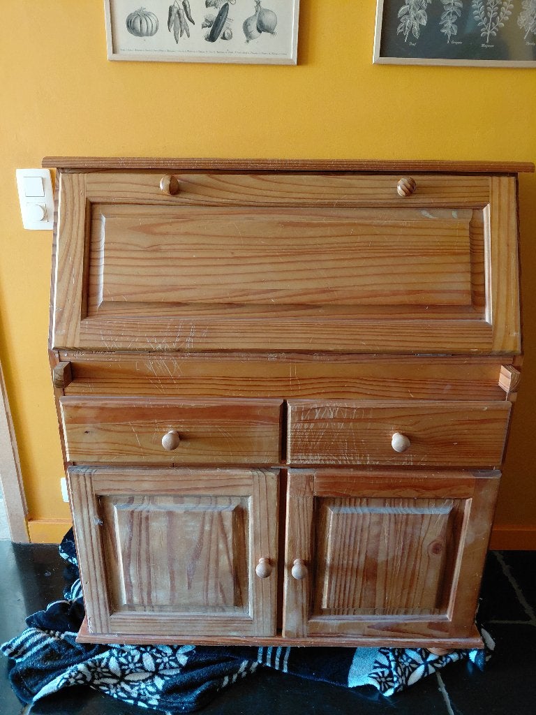 Grenen secretaire / klepbureau met opbergruimte, Huis en Inrichting, Ophalen, Gebruikt