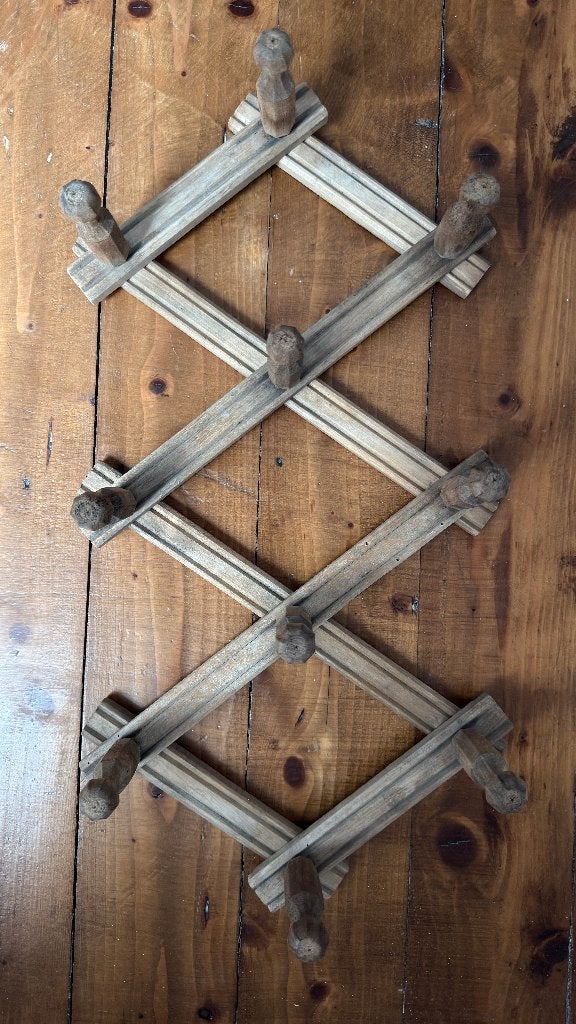 Vintage Houten Schaarkapstok of Harmonicakapstok, Gebruikt, Wandhaken, Ophalen of Verzenden, Minder dan 100 cm