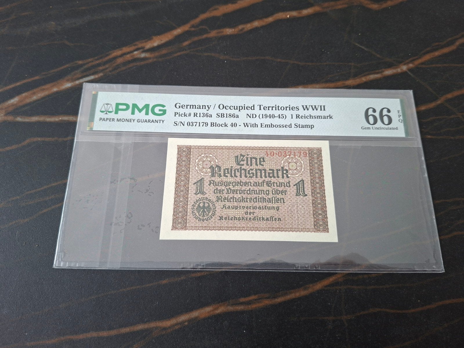 eine reichsmark 1940/45 PMG gekeurd, Ophalen of Verzenden, Overige soorten, Overige typen