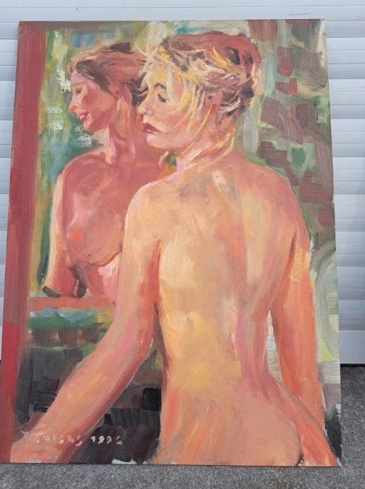 Huile sur panneau femme nue signe tony reniers, Antiquités & Art, Enlèvement ou Envoi, Panneau