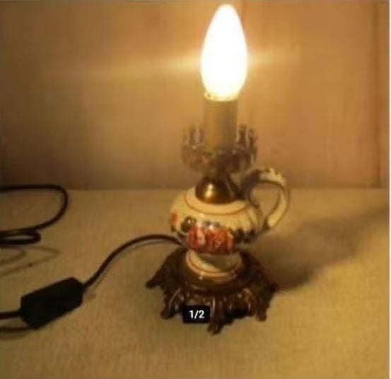 Mooi Antieke Tafellamp in metaal en porselein, Antiek en Kunst, Antiek | Verlichting, Ophalen of Verzenden
