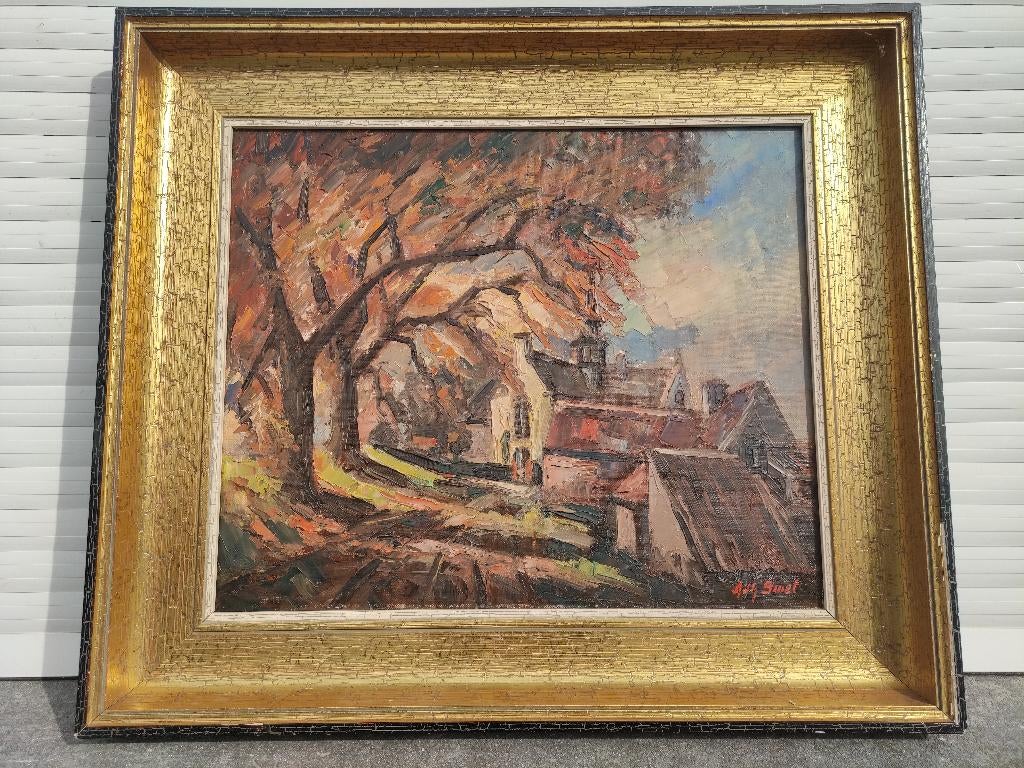huile sur toile eglise signe adhemar smet, Antiquités & Art, Art | Peinture | Classique, Enlèvement