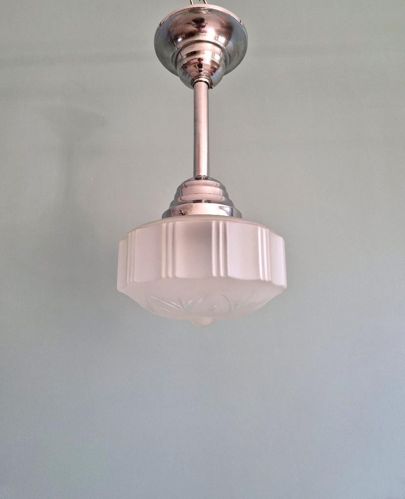 Suspension Art Déco en verre sablé transparent, 1920-30, Enlèvement ou Envoi