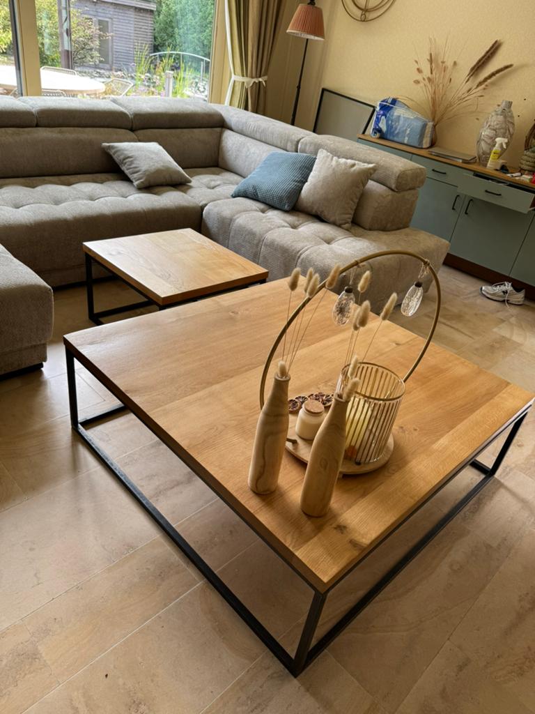 Salontafel duo (eik - smeedijzer), Moins de 50 cm, Chêne, Carré, Enlèvement
