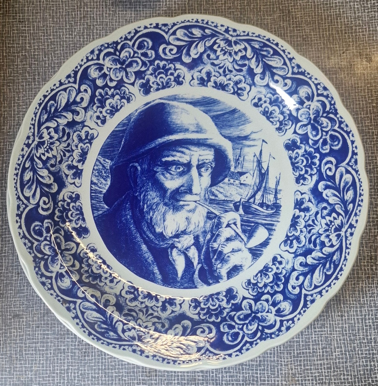 Twee “Vintage Boch La Louvière Delfts blauw wandborden 40 cm, Ophalen of Verzenden