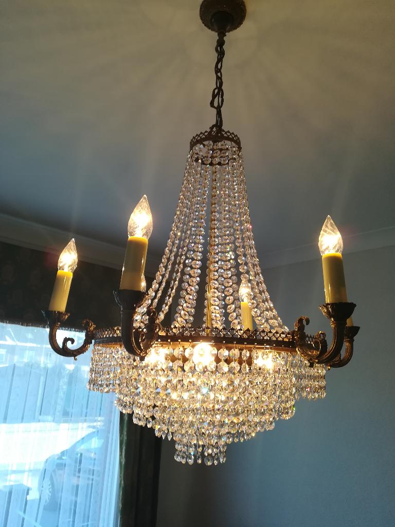 Vintage kristallen kroonluchter, Ophalen, Gebruikt, Glas, Vintage