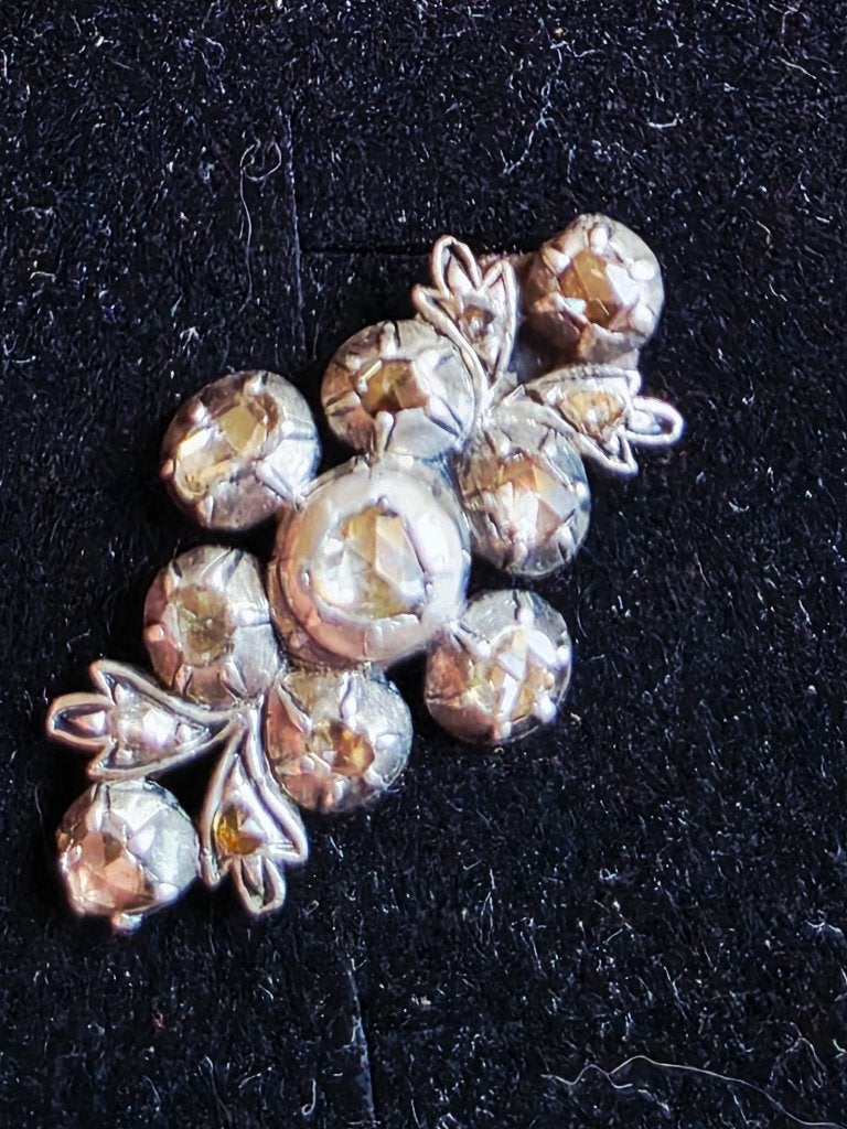 19eeuw zilveren verguld broche met diamanten, Bijoux, Sacs & Beauté, Bijoux anciens, Enlèvement ou Envoi, Argent, Broche, Doré