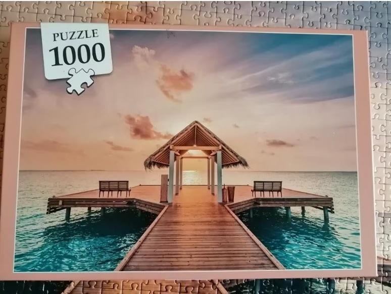 Puzzle 1000 pièces Maldives, tropical sunset, Ophalen of Verzenden, Zo goed als nieuw, Legpuzzel