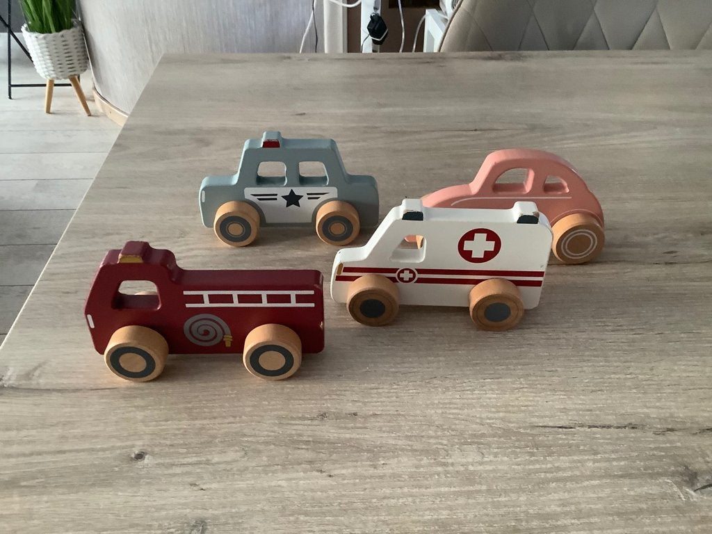 Little Dutch verschillende houten speelgoed voertuigen, Ophalen of Verzenden, Gebruikt, Duw- of Trekspeelgoed