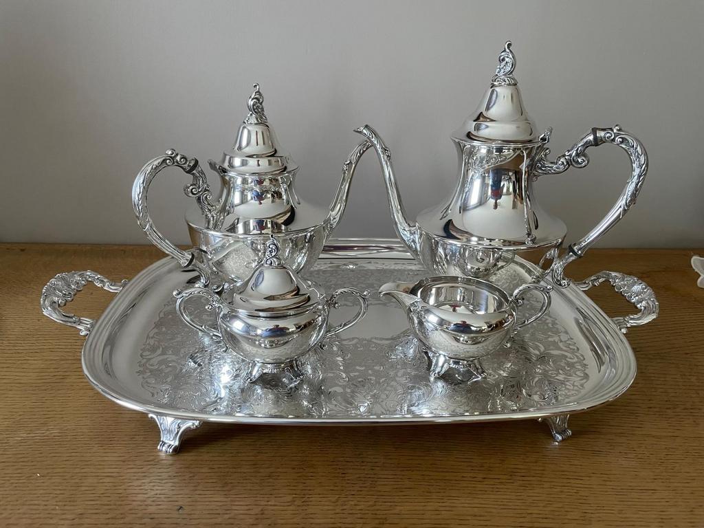 WM Rogers zilveren koffie/theeset 5-delig met dienblad, Ophalen