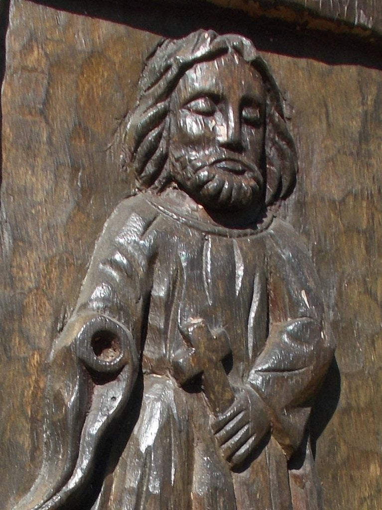 Antiek handgesneden heiligefiguur Johannes van Damascus, Ophalen of Verzenden