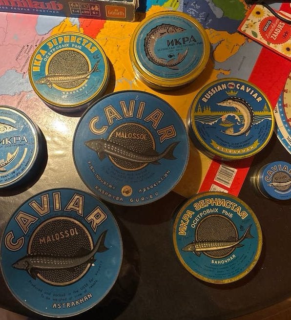 Kaviaardozen, Blauw, Ophalen of Verzenden, Zo goed als nieuw, Metaal