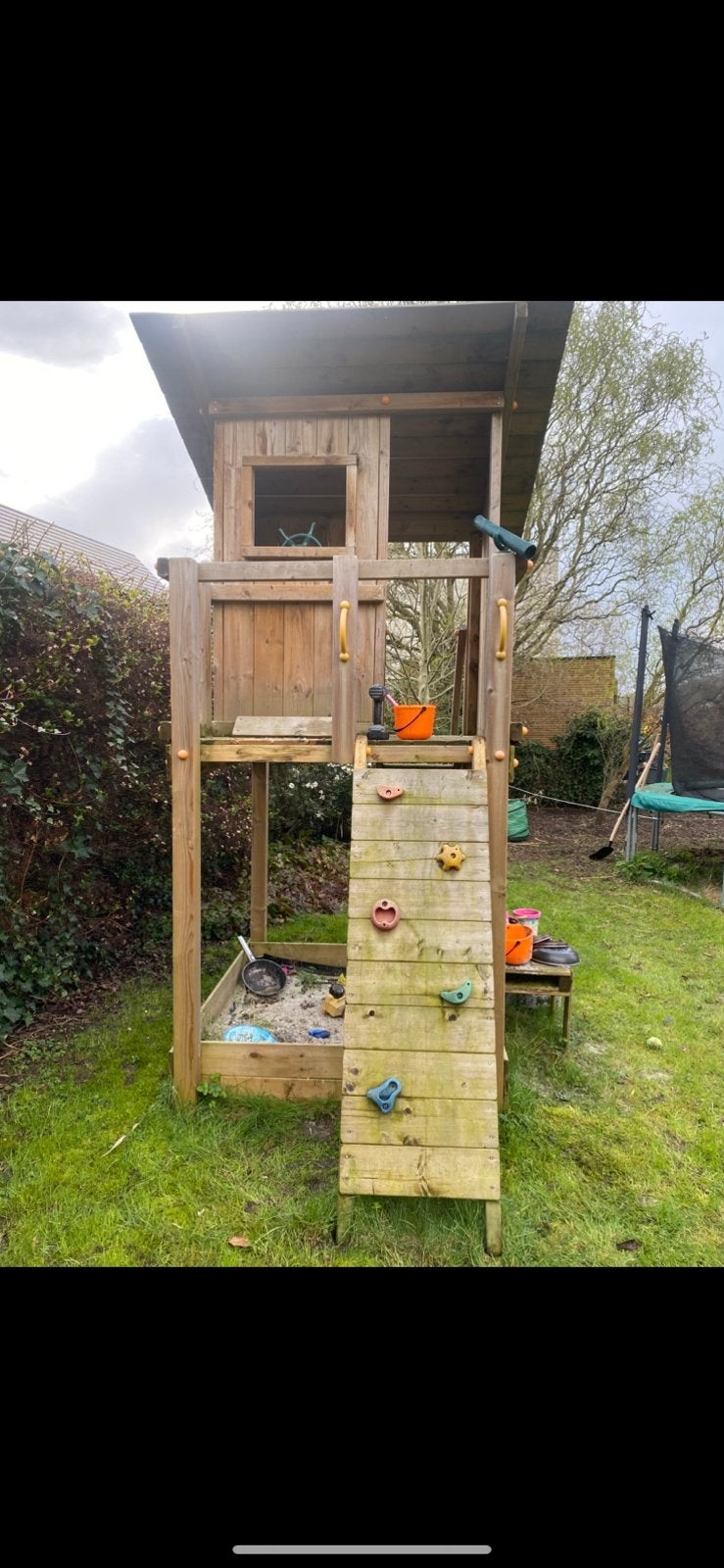 Houten speelhuis, Kinderen en Baby's, Speelgoed | Buiten | Speeltoestellen, Ophalen, Zo goed als nieuw, Glijbaan