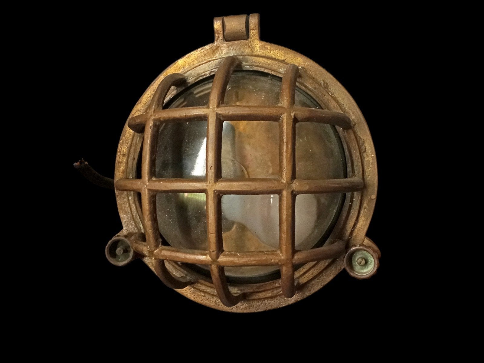 Vintage bronzen ganglamp voor schepen, Ophalen of Verzenden, Vintage