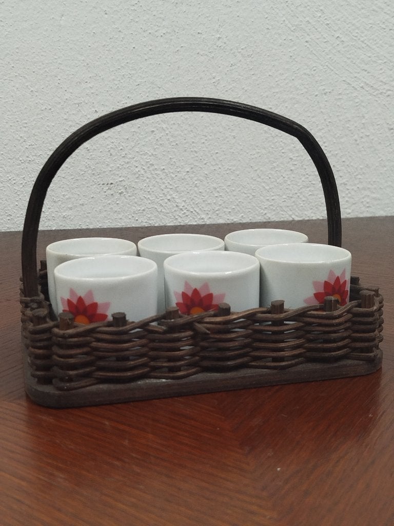Vintage Arzberg eierdopjes (6x) in origineel mandje, Ophalen of Verzenden, Huis en Inrichting