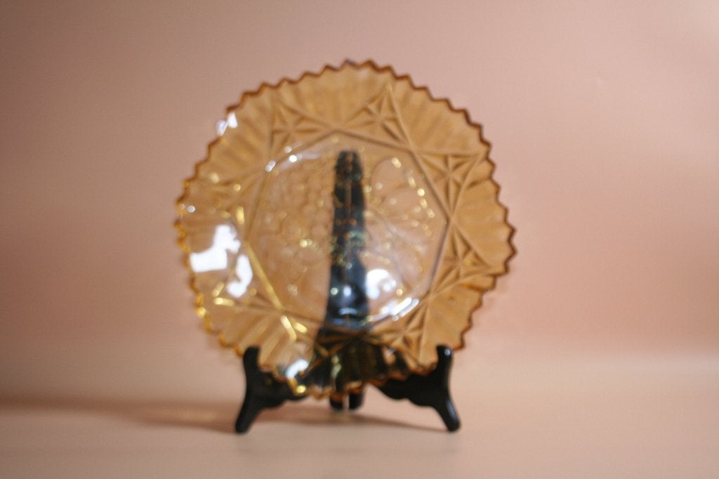 Art deco fruit gebak schaal amber glas, Antiek en Kunst, Ophalen