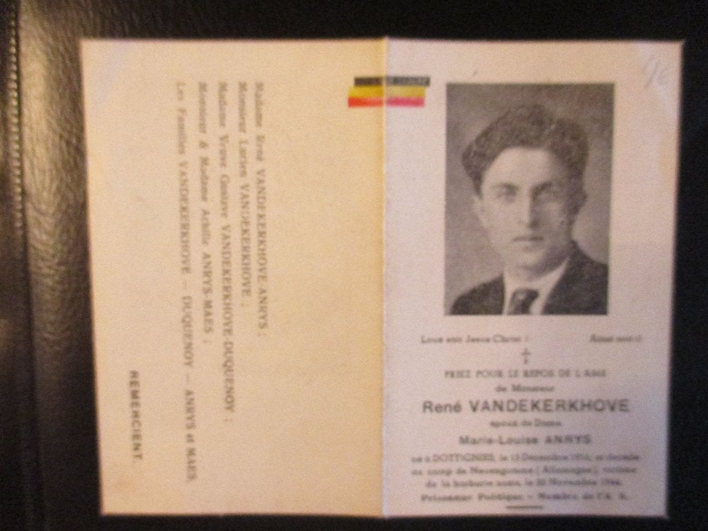 Oorlogsslachtoffer RENE VANDEKERKHOVE Dottignies, Verzenden, Overige soorten, Overige typen