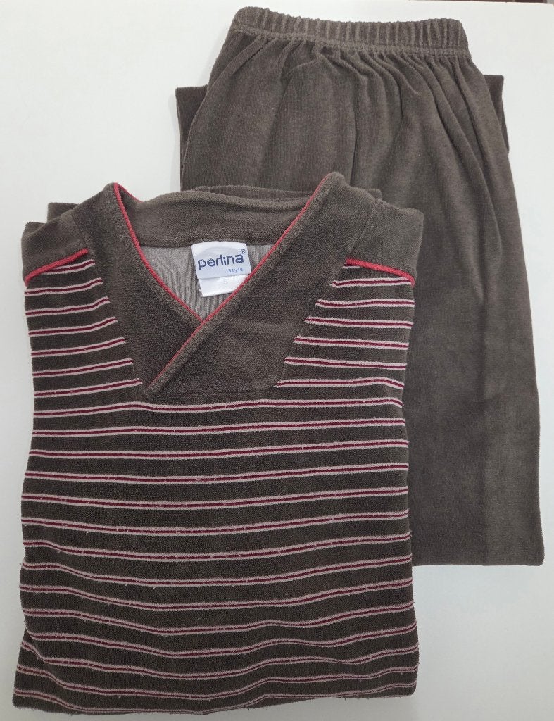 Winterpyjama bruin gestreept met lange broek van Perlina, S, Kleding | Heren, Pyjama's, Ophalen of Verzenden, Zo goed als nieuw