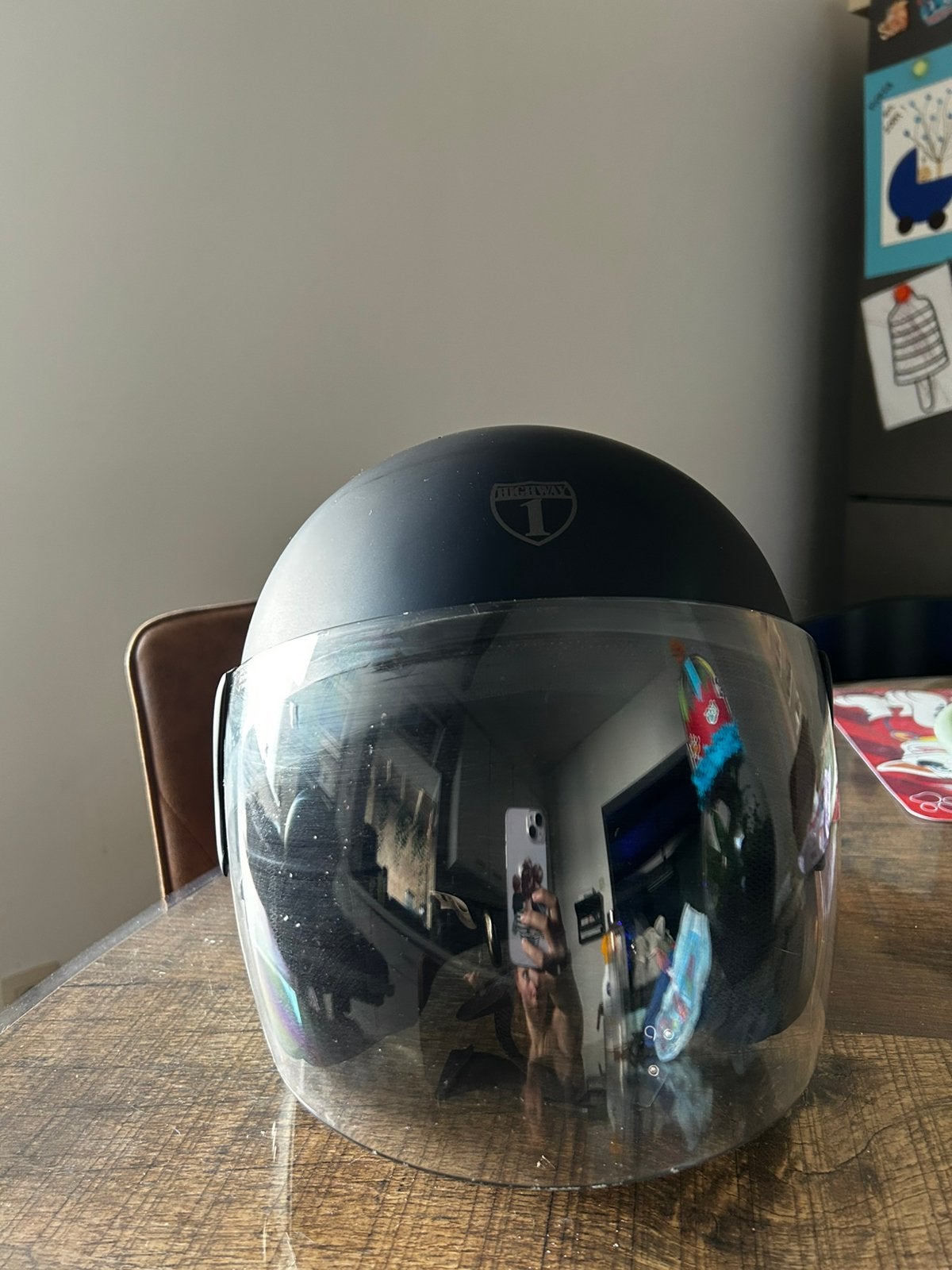 Motorhelm / scooterhelm met transparant vizier – zwart, Fietsen en Brommers, Ophalen, Gebruikt, Medium