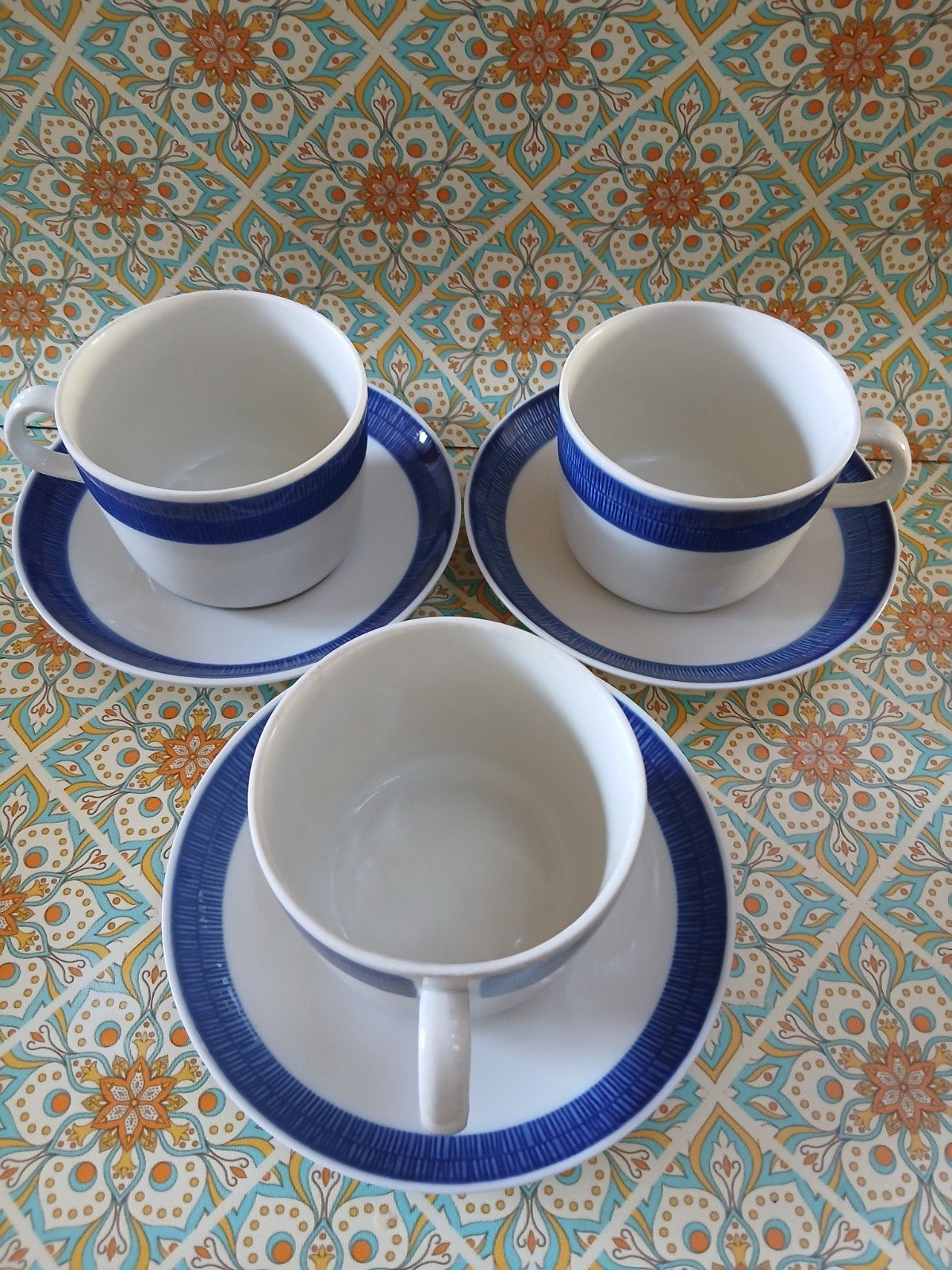 Zweeds design Rörstrand Koka 3 tassen + 3 ondertassen, Vintage, Enlèvement, Utilisé, Porcelaine