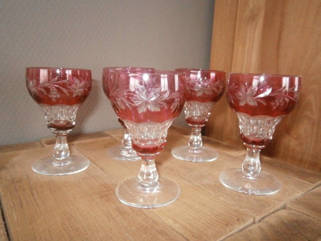 5 kristallen likeurglazen Val St. Lambert, Antiek en Kunst, Verzenden