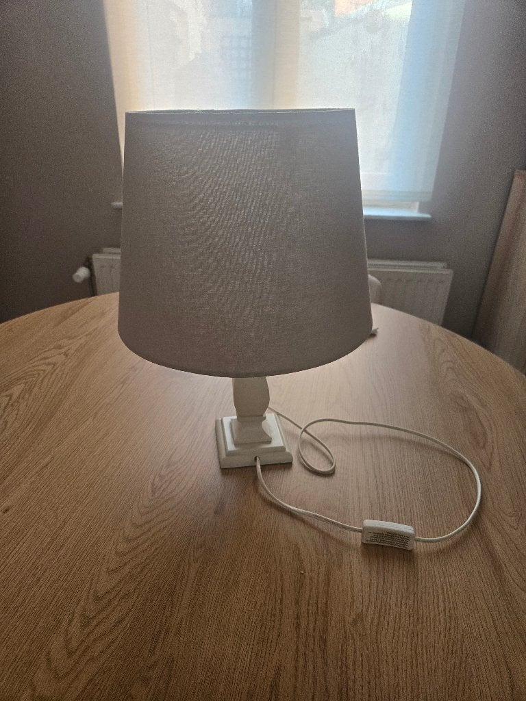 Landelijke houten tafellamp met grijze stoffen kap, Ophalen, Overige merken, Wit, E27 (groot)