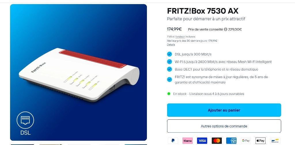 Model Fritz! Vak 7530 AX International, Computers en Software, Routers en Modems, Nieuw, Router, Ophalen