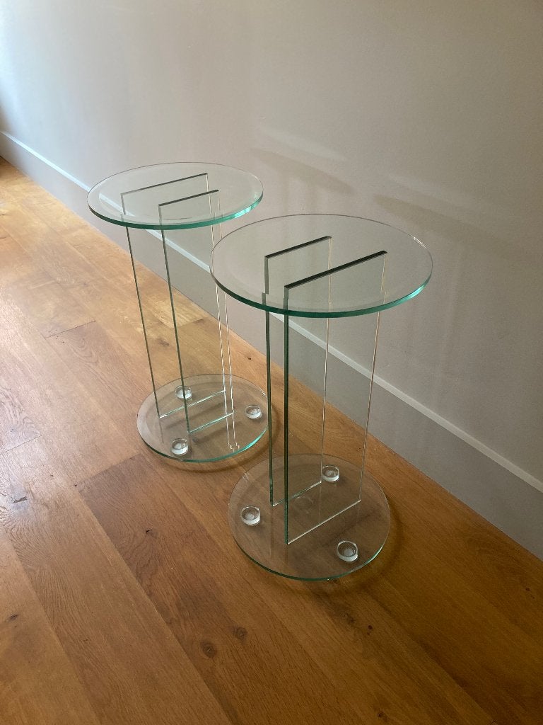 Glazen bijzettafeltjes, Huis en Inrichting, Minder dan 55 cm, Gebruikt, Rond, Glas