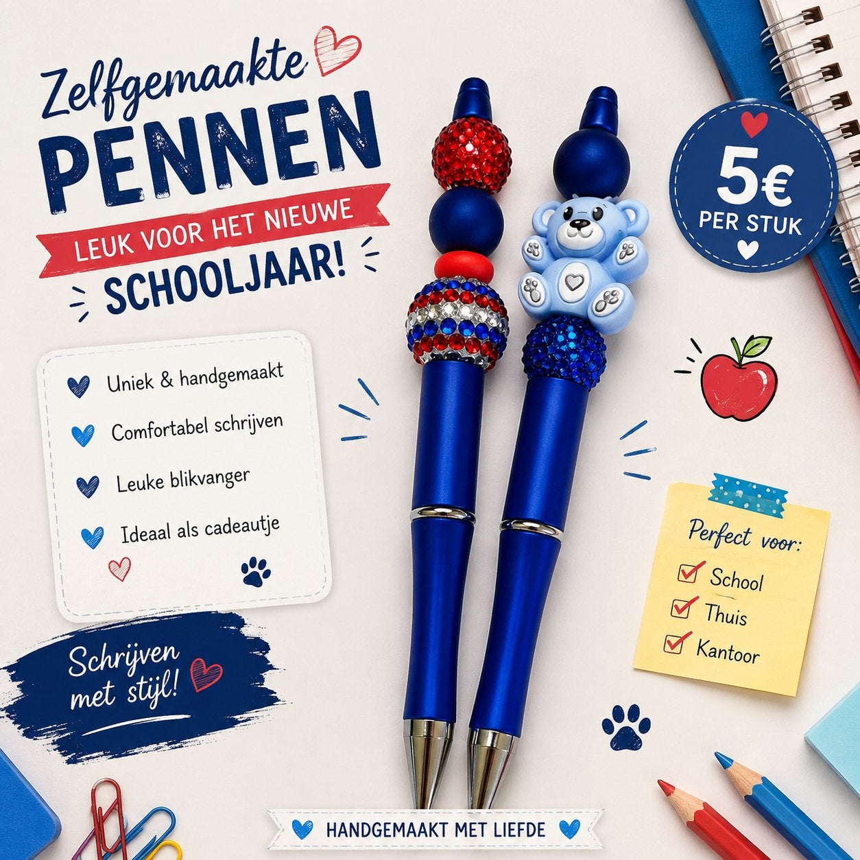 Kralen pennen blauw, Ophalen, Nieuw