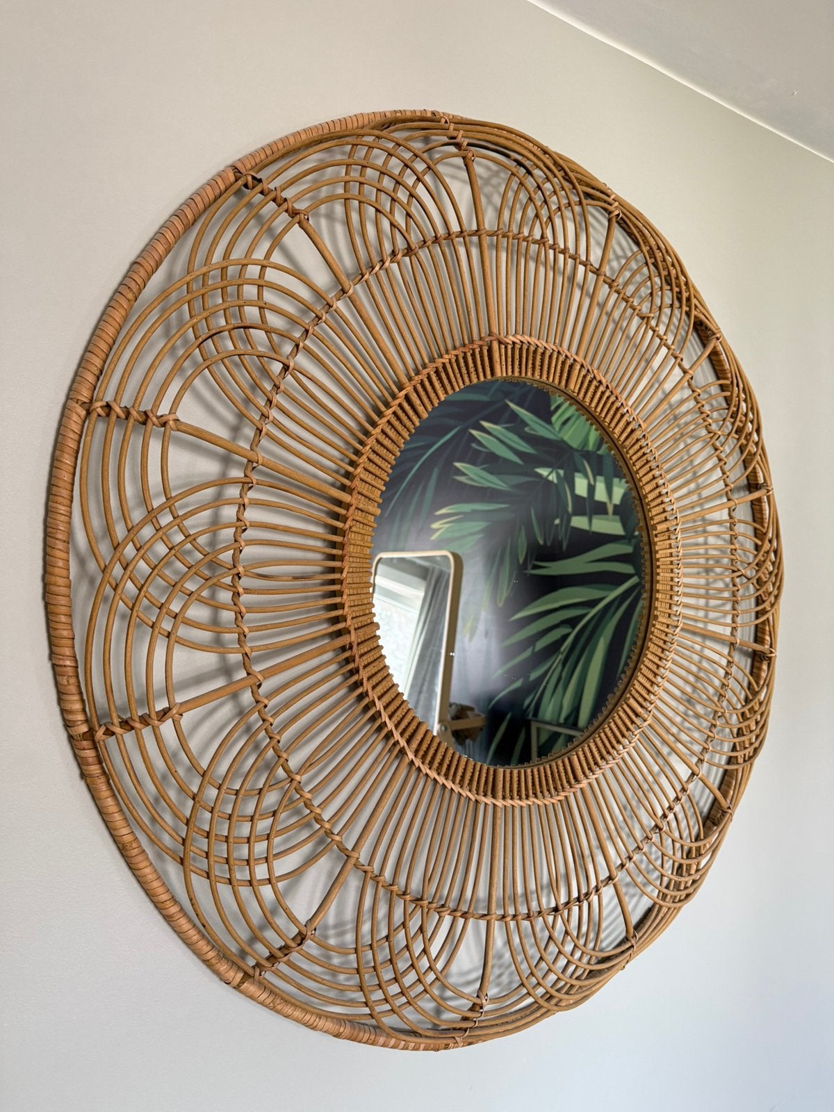 Maison Du Monde rotan spiegel, Huis en Inrichting, Ophalen, Rond, Nieuw, 75 tot 100 cm