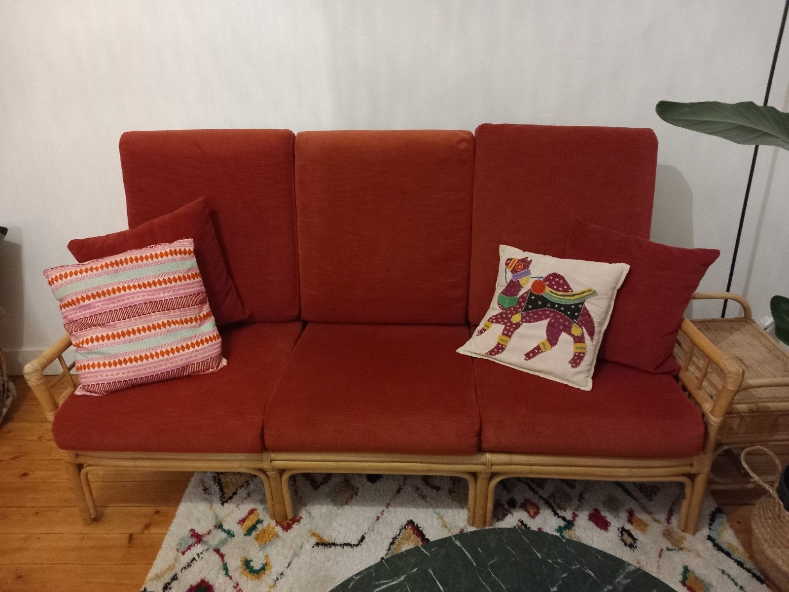 Canapé / chaise de jardin vintage en rotin avec coussins, Enlèvement, Rotin