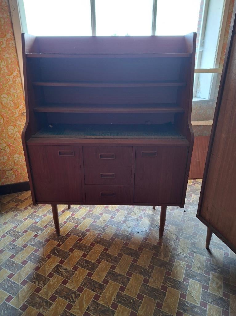 Vintage Secretaire Kast - Warme Houtlook, Ophalen, Gebruikt, Mid-Century Modern (MCM) / Vintage Interbellum-stijl