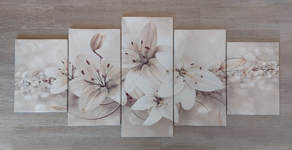 Moderne 5-delige canvas/wanddecoratie – bloemen (1m x 2m), 100 cm, Zo goed als nieuw, Wandbord of Wandpaneel, 200 cm