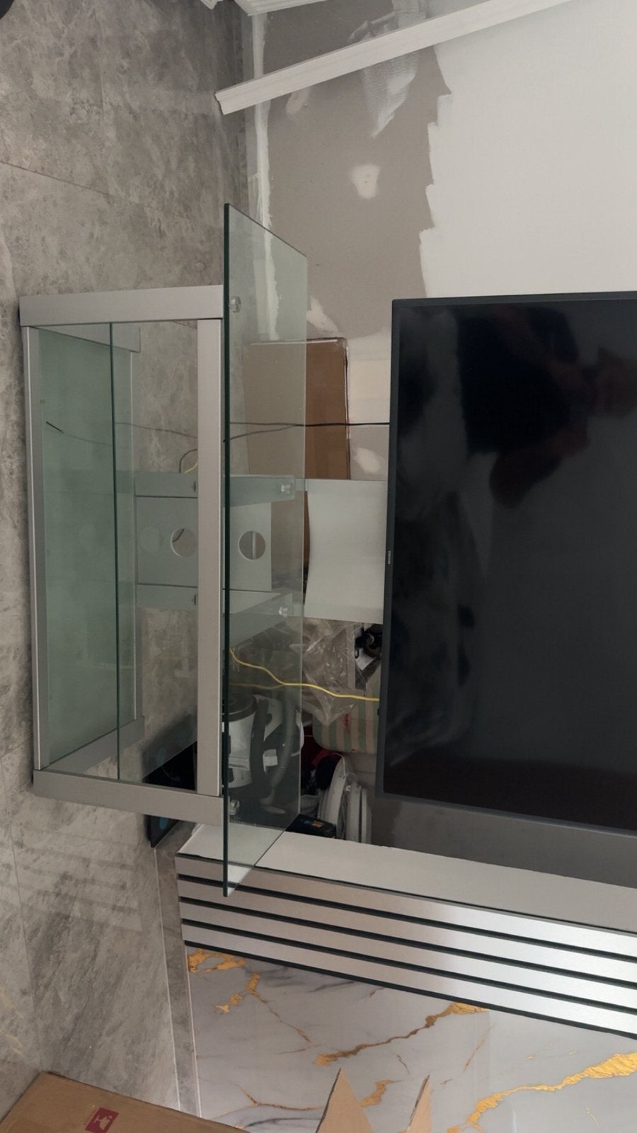 Moderne glazen tv-meubel/tv-standaard, Enlèvement, Comme neuf, Verre
