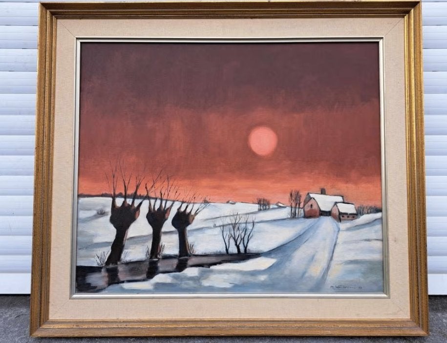 huile sur toile paysage enneige signe Maurice WAETERLOOS, Enlèvement ou Envoi, Paysage, Toile