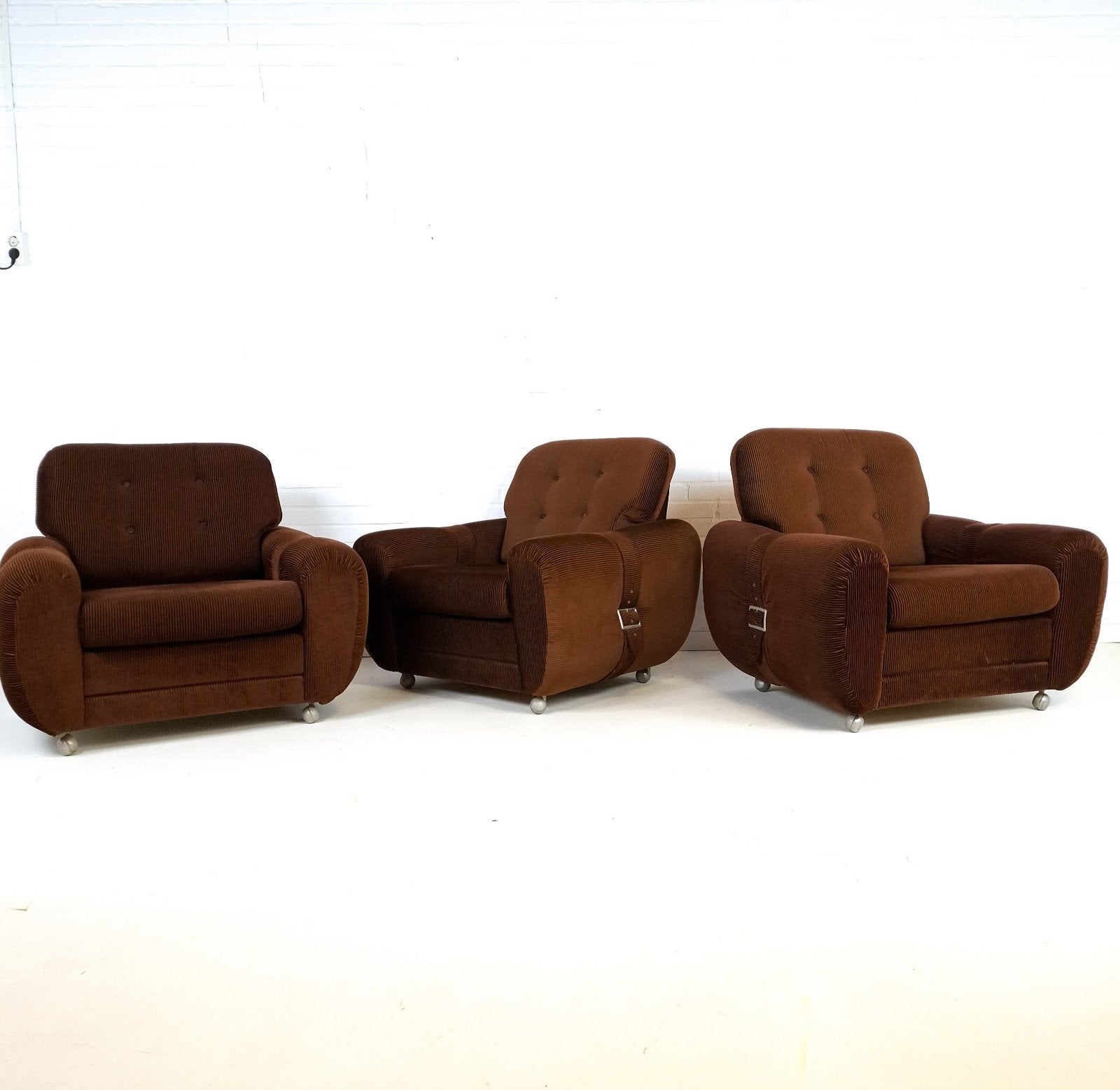 3x vintage relax fauteuil bruin corduroy jaren 70, Ophalen