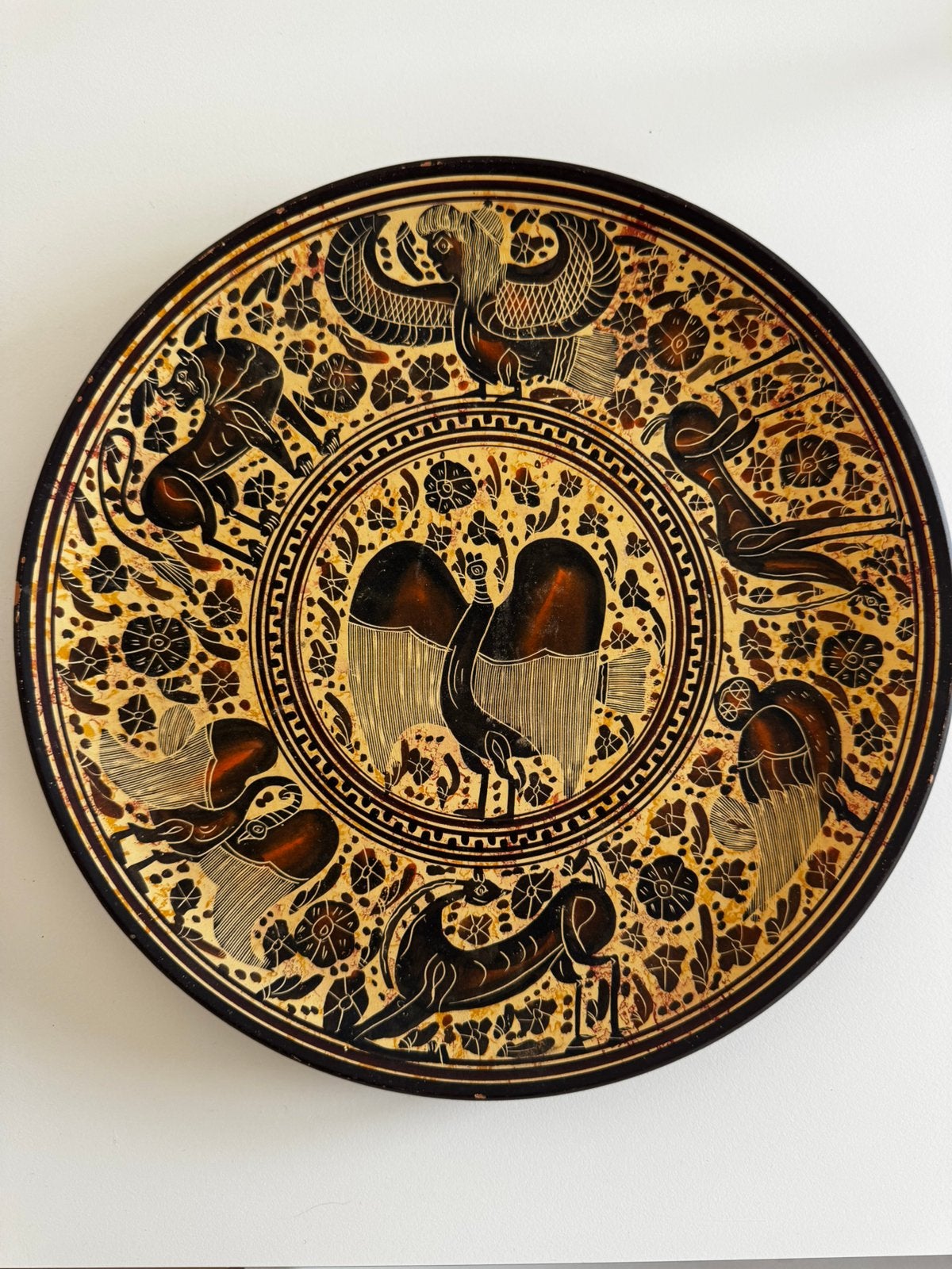 Assiette grecque vintage en terre cuite - Style Corinthien, Enlèvement ou Envoi